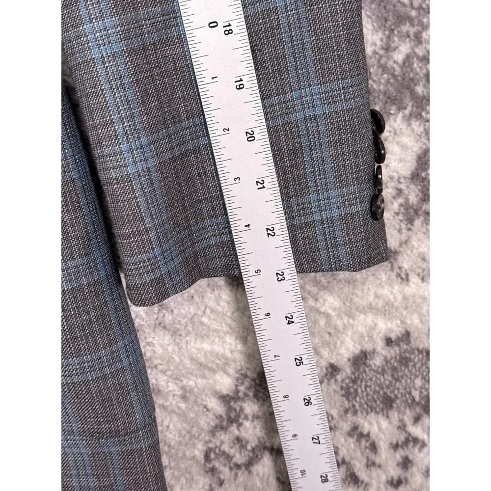 Brooks Brothers Blazer 45R Mens Regent Gray Blue Wool Plaid Sport Coat Jacket